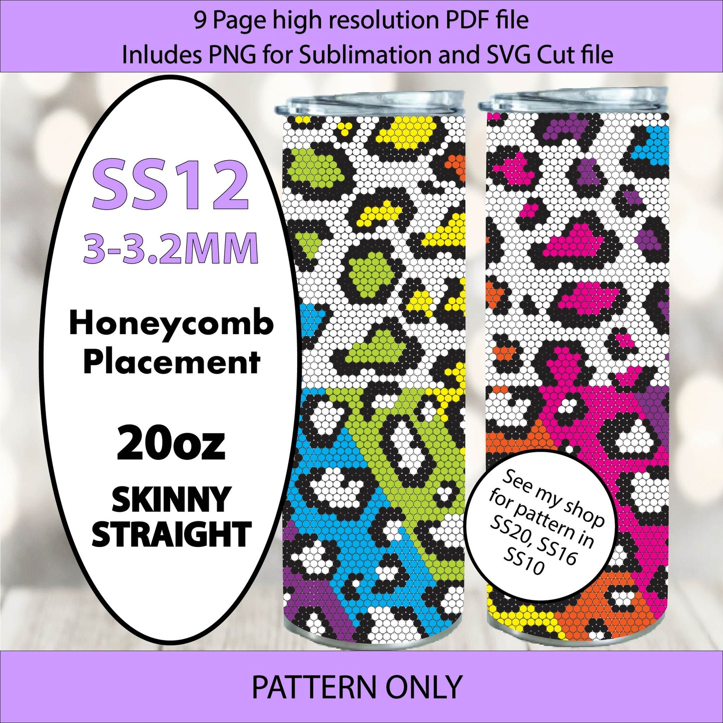 SS12 (3-3.2mm) Neon Leopard Flip bling tumbler,rhintestone template,bling graph,tumbler wrap,bling sublimation,diy,Neon Rainbow tumbler, abstract