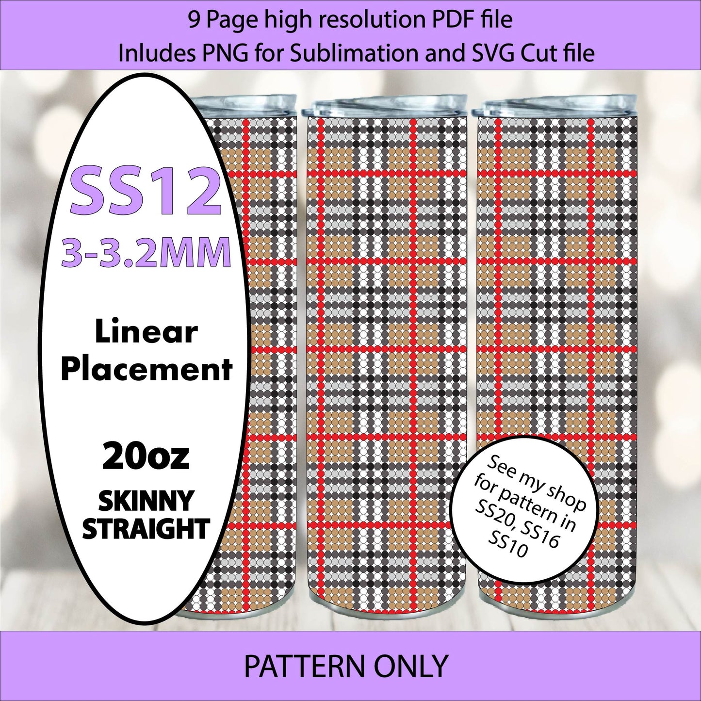 SS12 (3-3.2mm) Bur N Berry Plaid bling tumbler pattern,rhinestone tumblers,rhinestone patterns,bling patterns,sublimation,png,svg,couture bling,bachelorette