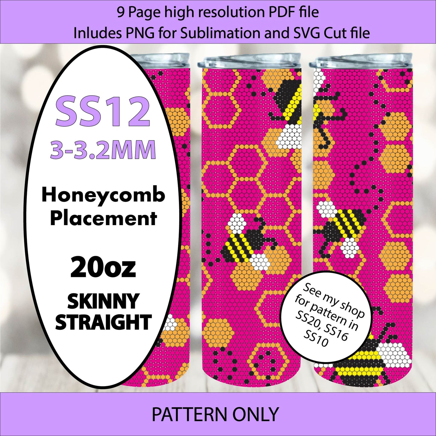 SS12 (3-3.2mm) Hot Pink Honeybees bling tumbler,rhintestone template,bling graph,tumbler wrap,bling sublimation,PNG,pdf,svg,diy,golden honeycomb