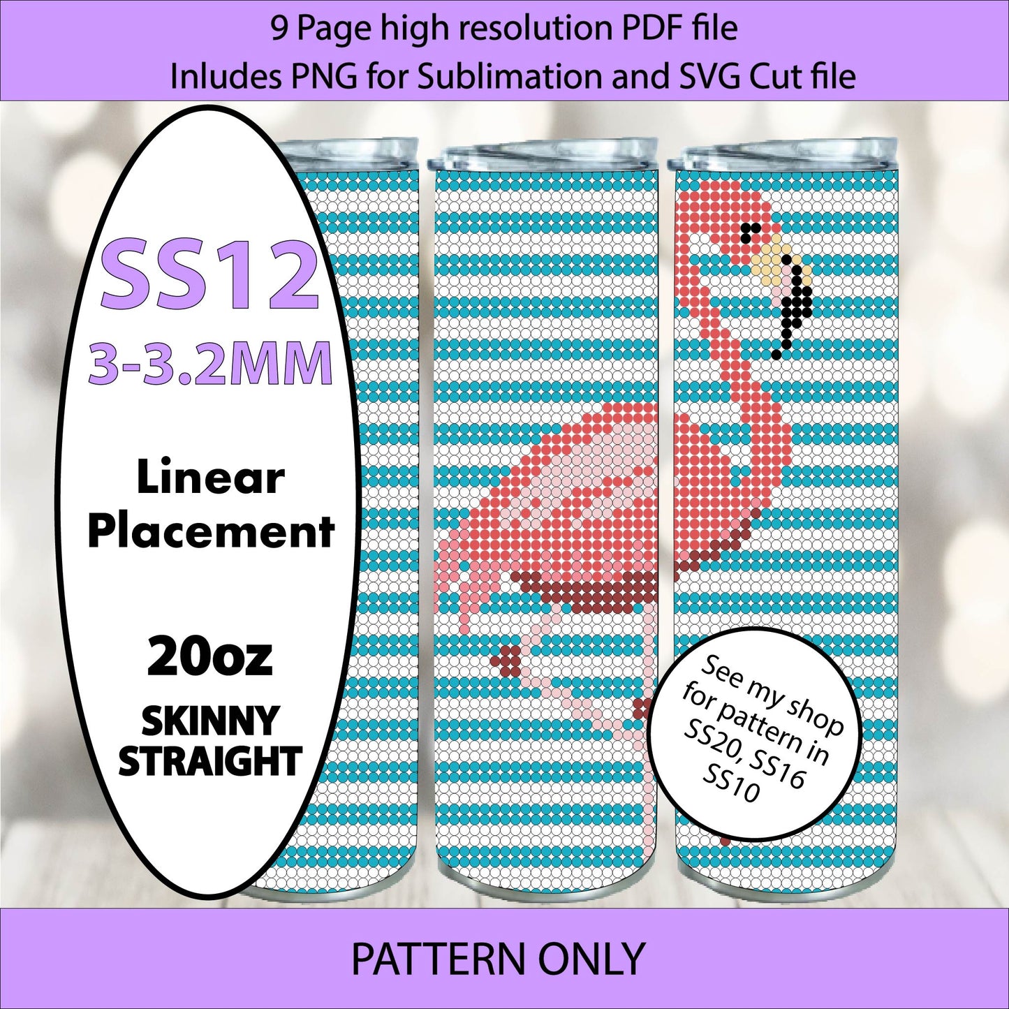 SS12 (3-3.2mm) Flamingo Stripes bling tumbler,bling pattern,bling tumbler graph,rhinestone tumbler, linear template,Pink flamingo, dancing flamingo, flamingo love, summer birds, warm weather birds