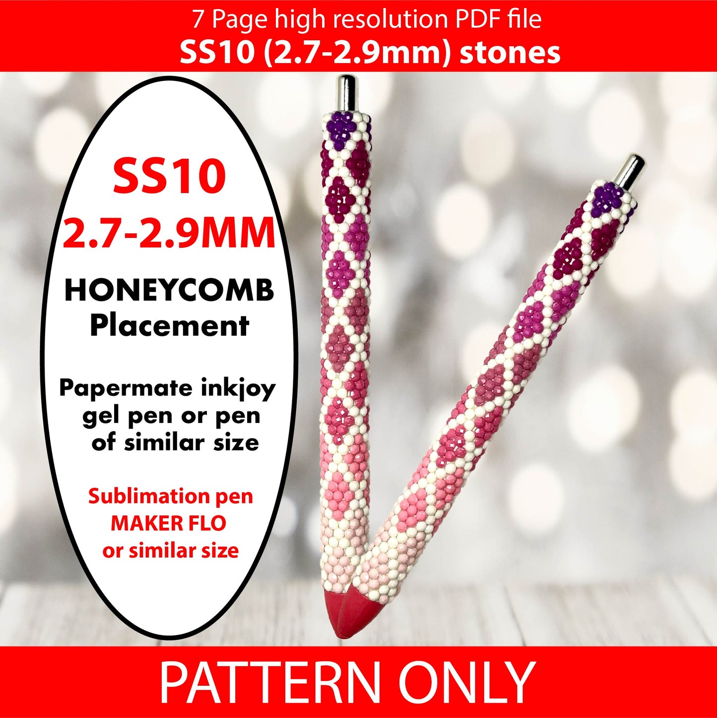 SS10 (2.7-2.9mm) Frosted Pink to Purple Diamond Ombre bling pen graph,rhinestone pen pattern,bling pattern,rhinestone template,diy,dotz,honeycomb,melt