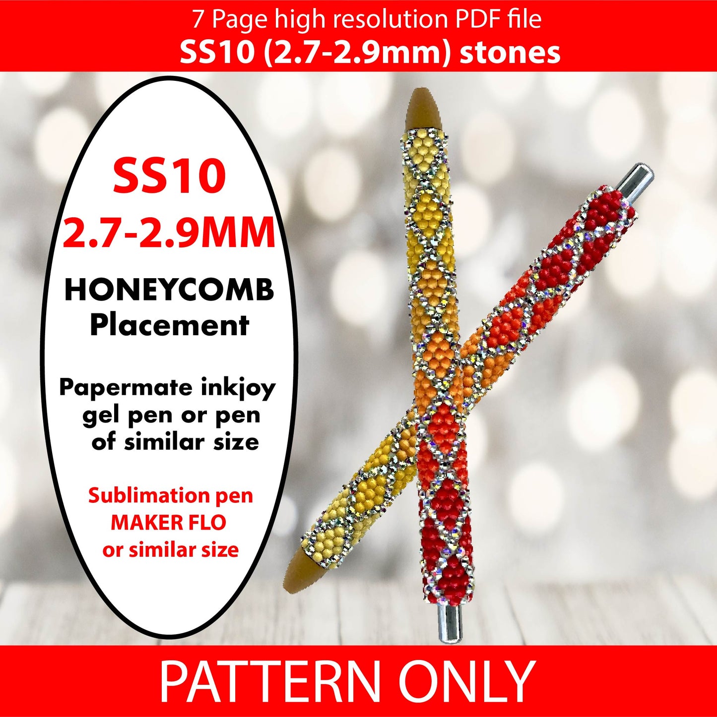 SS10 Shimmery Yellow to Red Argyle Ombre bling pen template,rhinestone pen pattern,bling pattern,rhinestone template,diy,dotz,honeycomb,fire