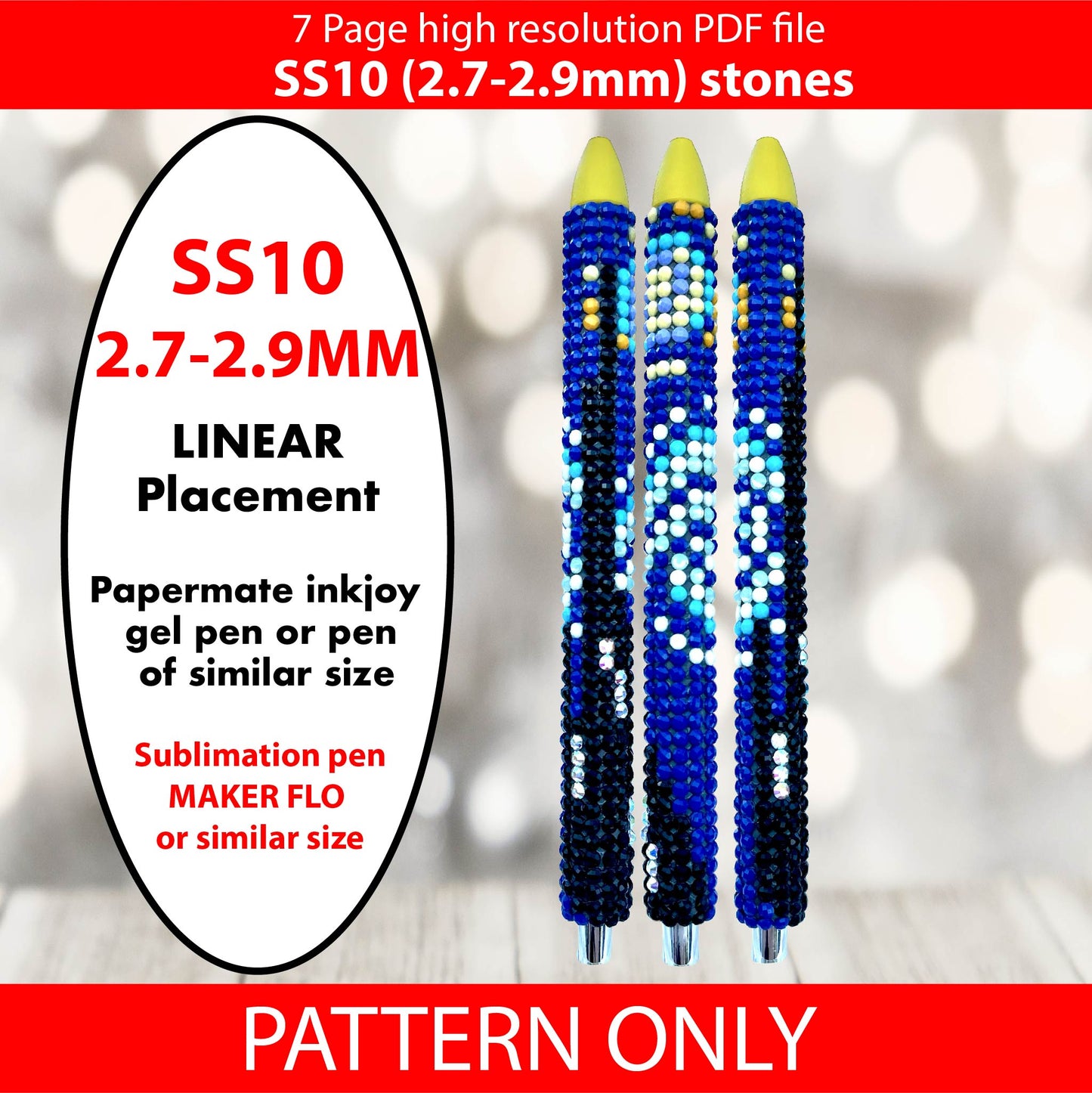 SS10 (2.7-2.9mm) Van Gogh Starry Night bling PEN pattern,inkjoy,pdf,color graph,written pattern,peyote,linear,square,diy,Diamond dotz,ss10,flatback crystal