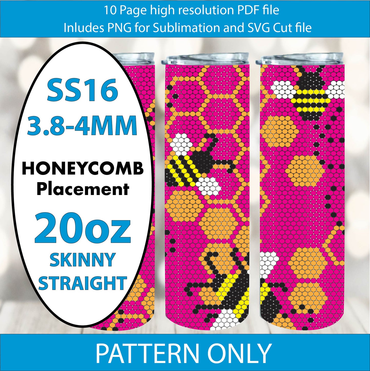 SS16 (3.8-4mm) Hot Pink Honeybees bling tumbler,rhintestone template,bling graph,tumbler wrap,bling sublimation,PNG,pdf,svg,diy,golden honeycomb