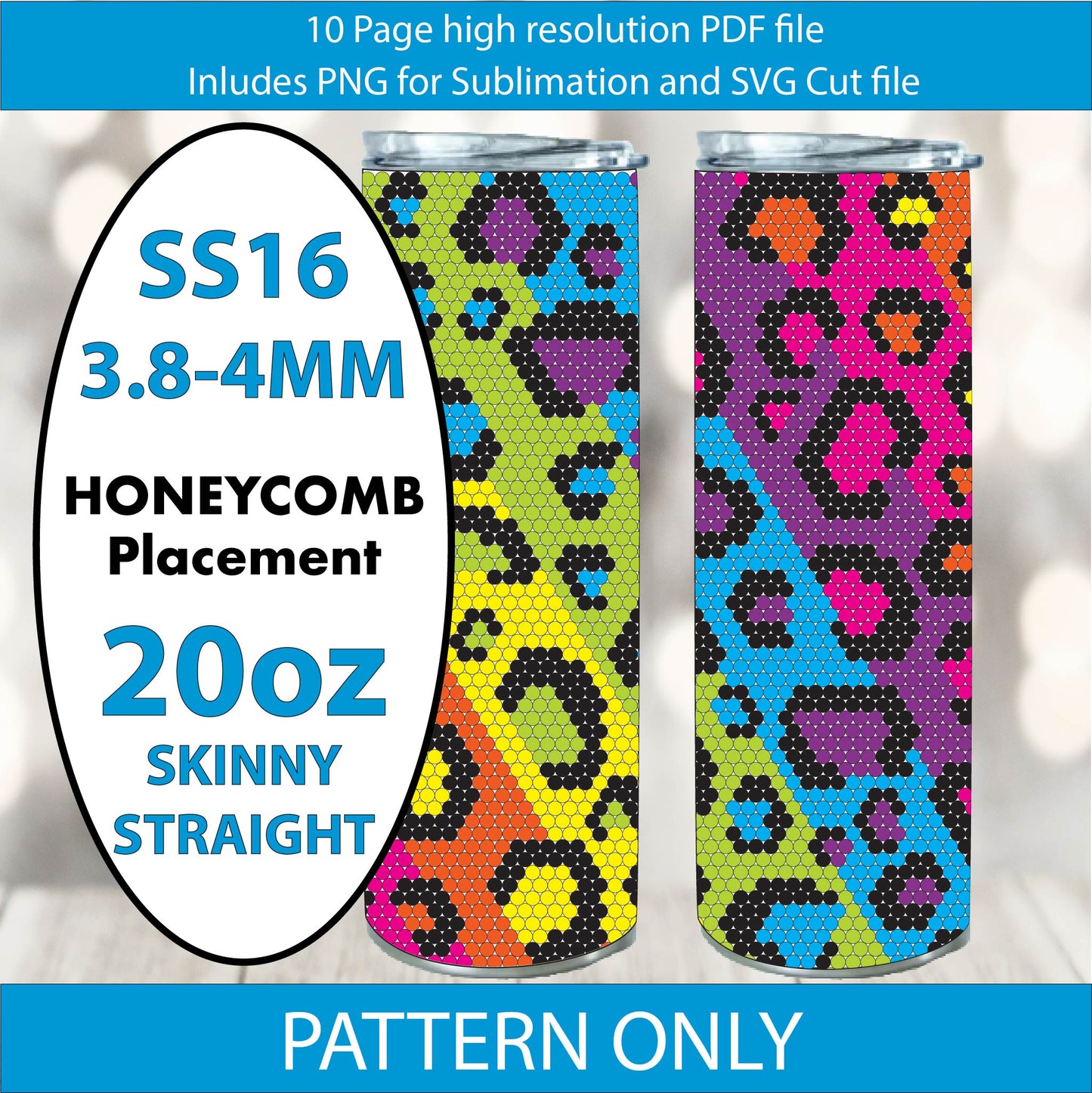 SS16 (3.8-4mm) Neon Leopard Print bling tumbler pattern,rhinestone tumblers,rhinestone patterns,bling patterns,diy,flatback,leopard bling,rainbow,