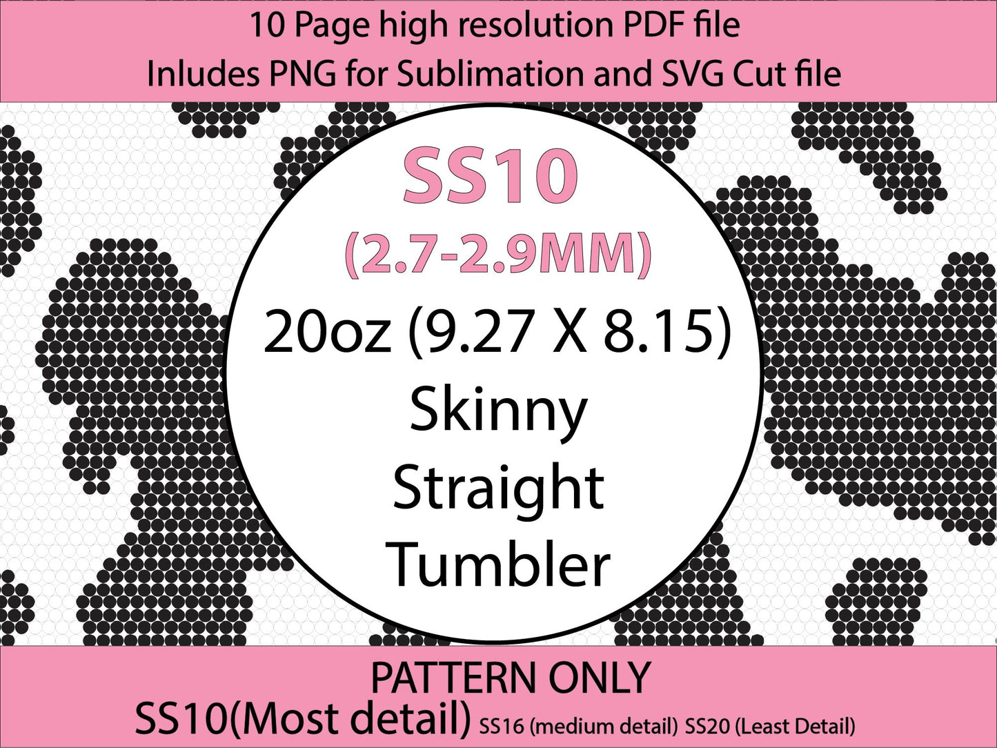 SS10 Basic Cow Print bling tumbler template,rhinestone tumblers,bling template,bling patterns,diy,black white cow print,sublimation template