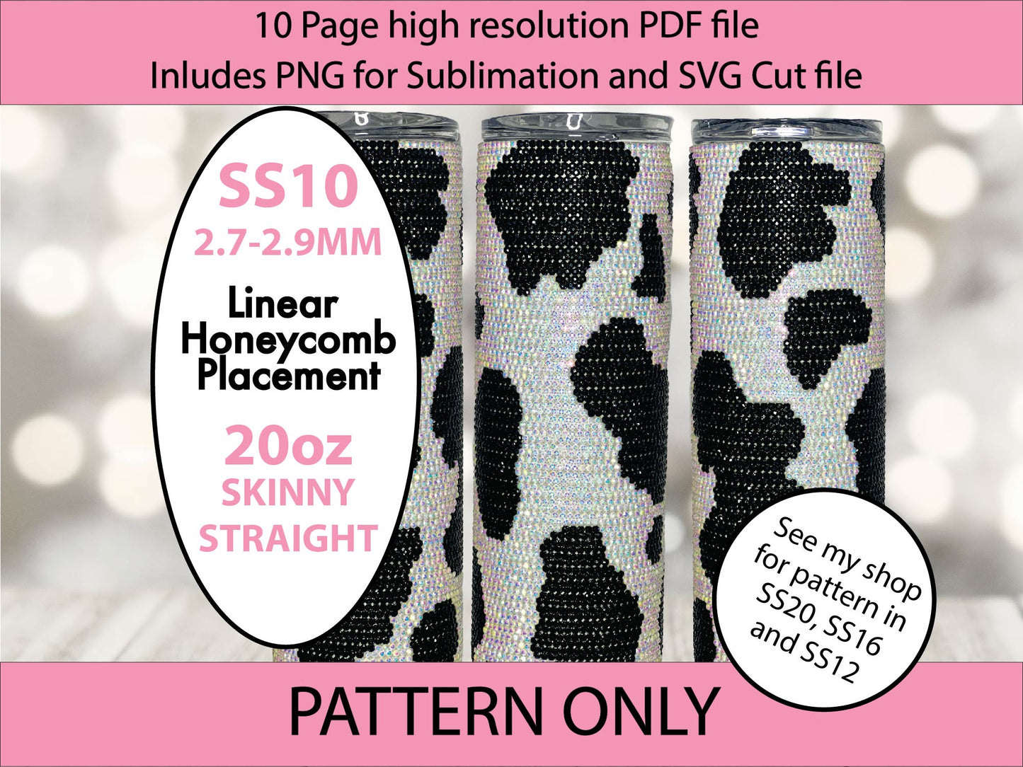 SS10 Basic Cow Print bling tumbler template,rhinestone tumblers,bling template,bling patterns,diy,black white cow print,sublimation template