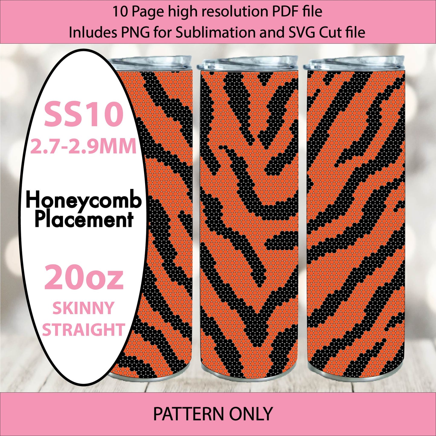 SS10 Basic Tiger bling tumbler pattern,rhinestone tumblers,rhinestone patterns,bling patterns,diy,wild animal bling,sublimation,png,svg