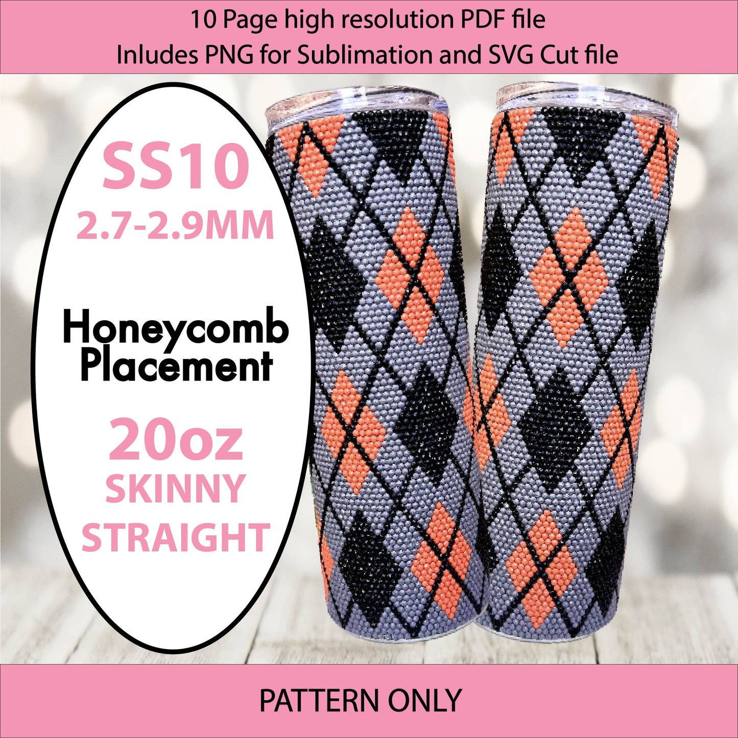 SS10 (2.7-2.9mm) Midnight Argyle Bling tumbler graph,bling template,rhinestone pattern,tumbler pattern,tumbler wrap,PDF,full color pattern,honeycomb,diy