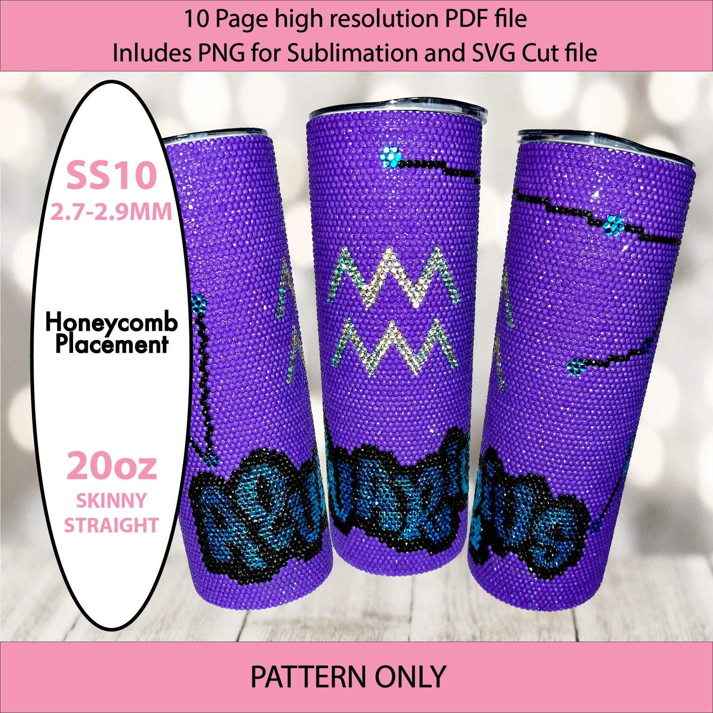 SS10 (2.7-2.9mm) Aquarius bling tumbler,zodiac,constellation,bling pattern,bling tumbler graph,rhinestone tumbler,Honeycomb template,horoscope,astrology,tiktok