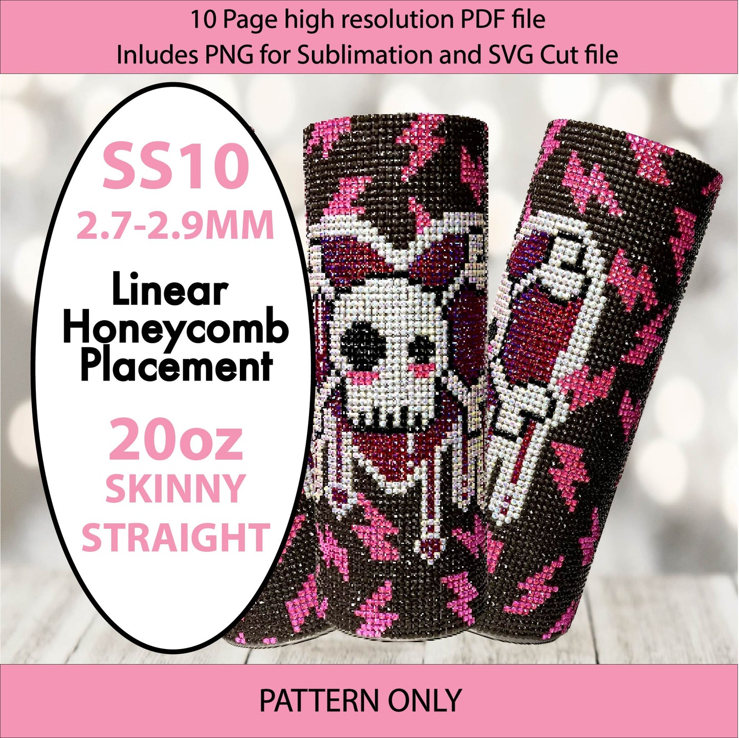 SS10 (2.7-2.9mm) Skulls N Boltz bling tumbler,rhintestone template,bling graph,tumbler wrap,bling sublimation,Halloween,spooky season,Bedazzled template