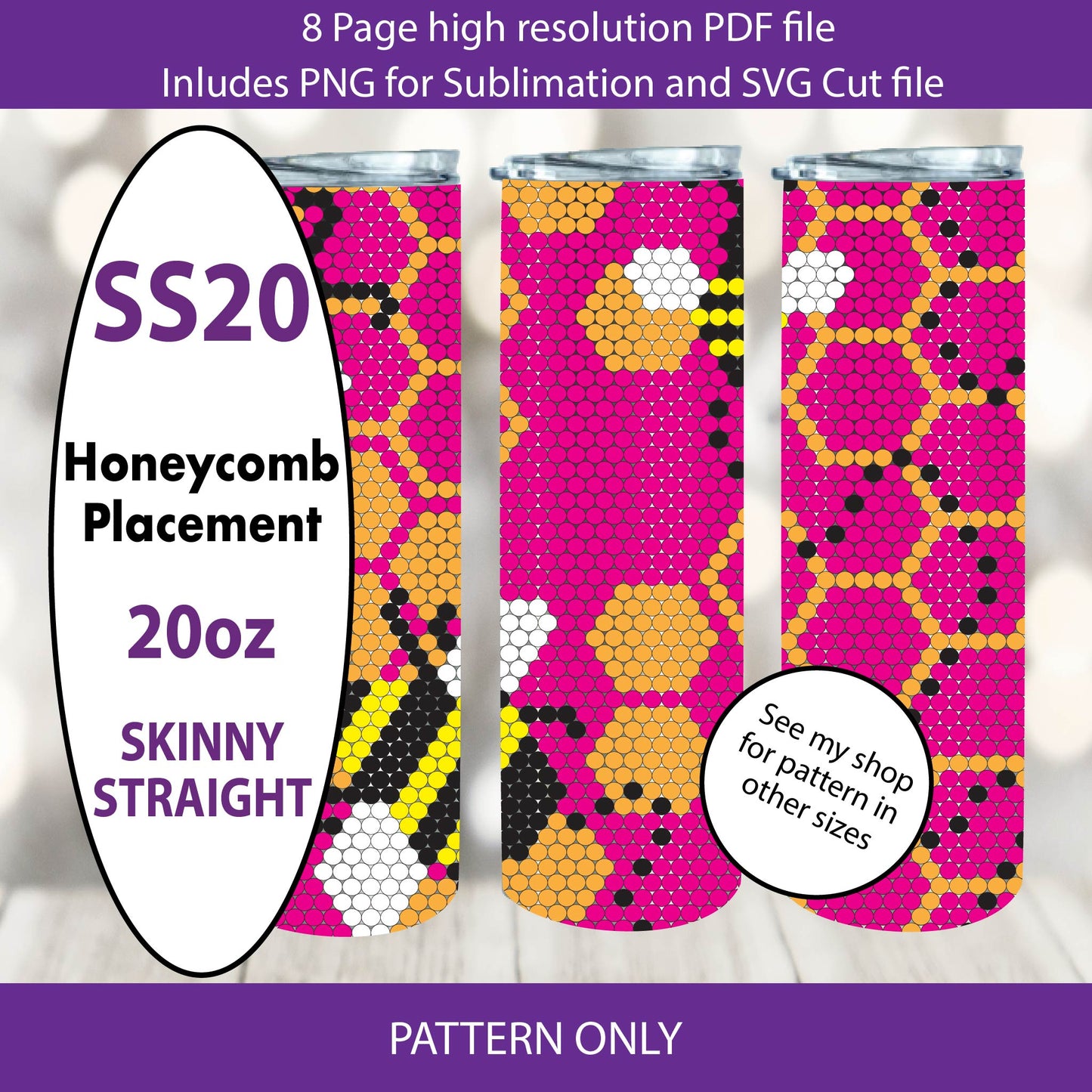SS20 (4.8-5mm) Hot Pink Honeybees bling tumbler,rhintestone template,bling graph,tumbler wrap,bling sublimation,PNG,pdf,svg,diy,golden honeycomb