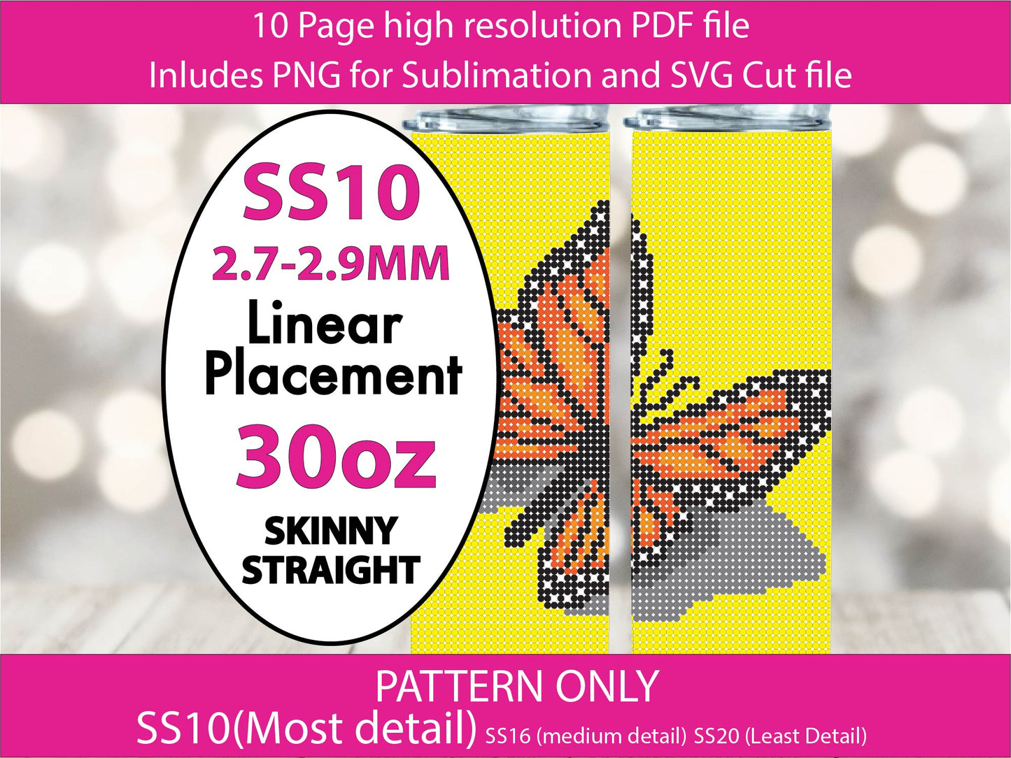 SS10 30OZ Yellow Monarch Butterfly Bling Tumbler,Bling graph,monarch pattern,butterfly wrap,linear placement,sublimation,gifts for her,DIY