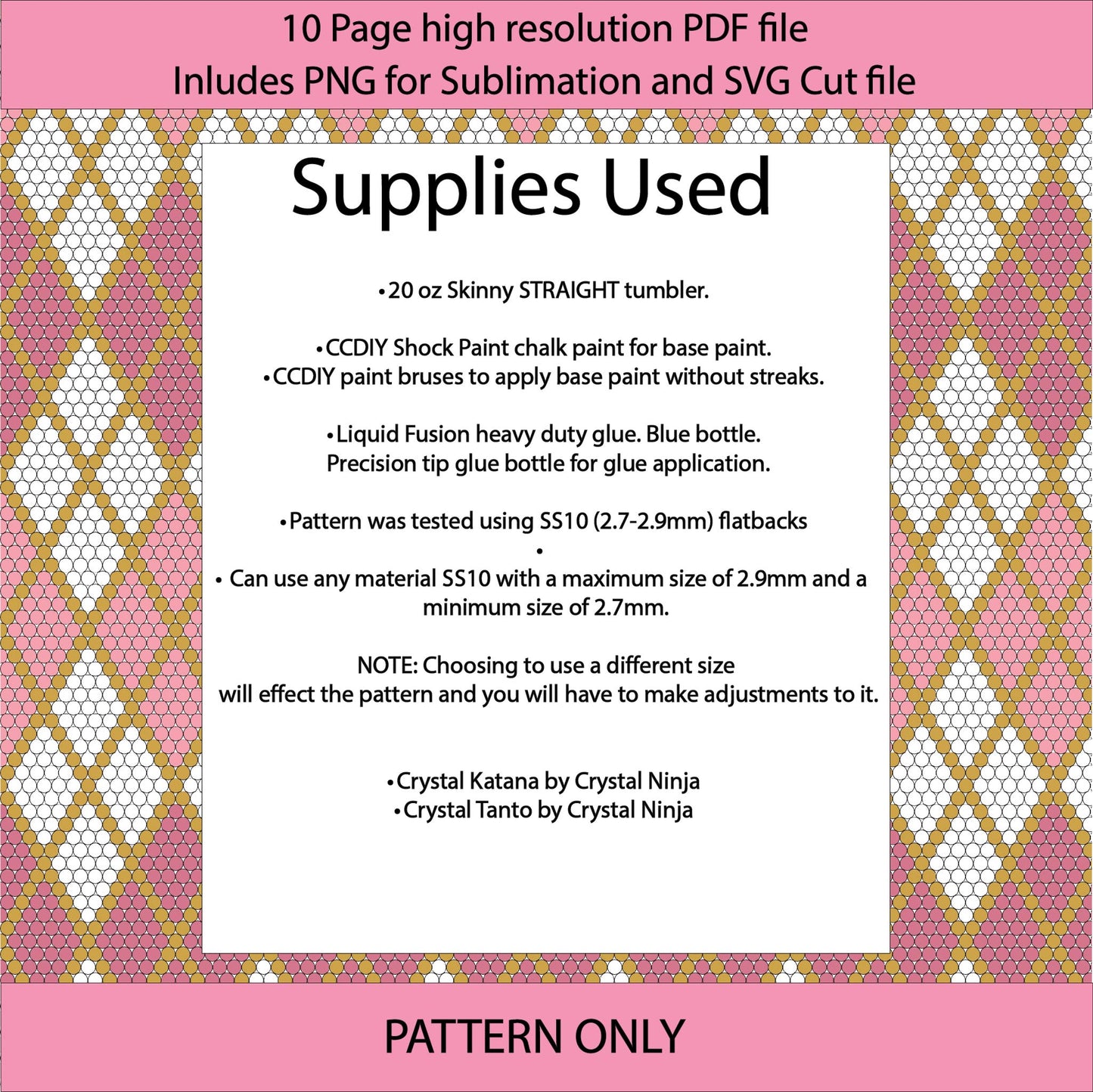 SS10 (2.7-2.9mm) Pink and Gold Argyle bling tumbler pattern,rhinestone tumblers,rhinestone patterns,bling patterns,diy,sublimation,png,svg