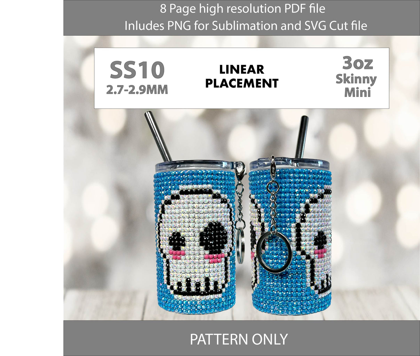 SS10 (2.7-2.9mm) 3oz Blue Skull Repeat Mini Skinny Tumbler,rhintestone template,bling graph,tumbler wrap,bling sublimation,PNG,pdf,svg,diy