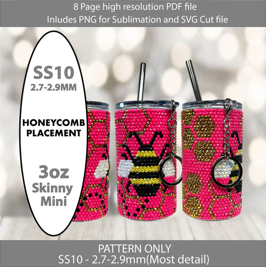 SS10 (2.7-2.9mm) 3oz Hot Pink Queen Bee Mini Skinny Tumbler,rhintestone template,bling graph,tumbler wrap,bling sublimation,PNG,pdf,svg,diy,golden honeycomb