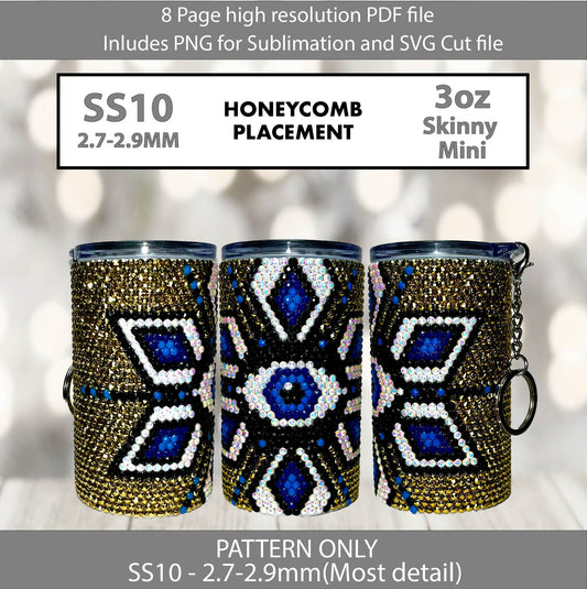 SS10 (2.7-2.9mm) 3oz Golden Evil Eye  Mini Skinny Tumbler,rhintestone template,bling graph,tumbler wrap,bling sublimation,PNG,pdf,svg,diy