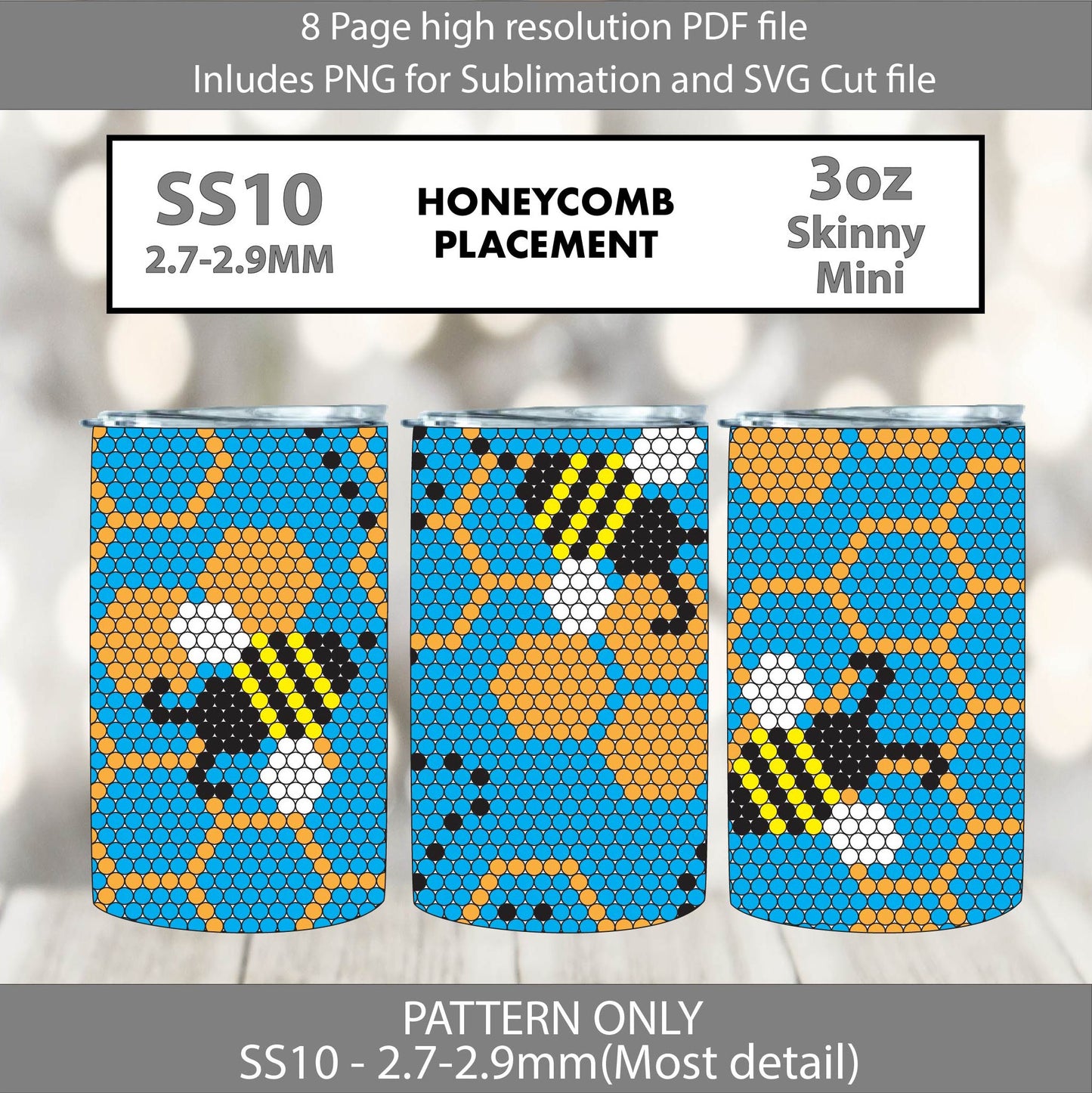 SS10 (2.7-2.9mm) 3oz Teal HoneyBees Mini Skinny Tumbler,rhintestone template,bling graph,tumbler wrap,bling sublimation,PNG,pdf,svg,diy,golden honeycome