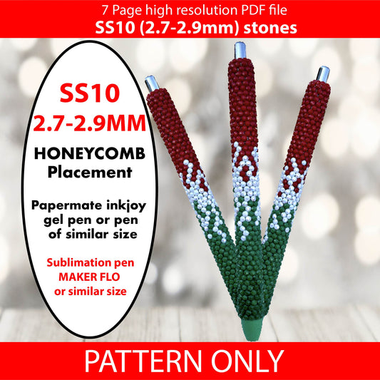 SS10 (2.7-2.9mm) Red white green ombre bling pen graph,bling template,rhinestone pattern, bling pen wrap,PDF,full color pattern,honeycomb,christmas,dotz,diy