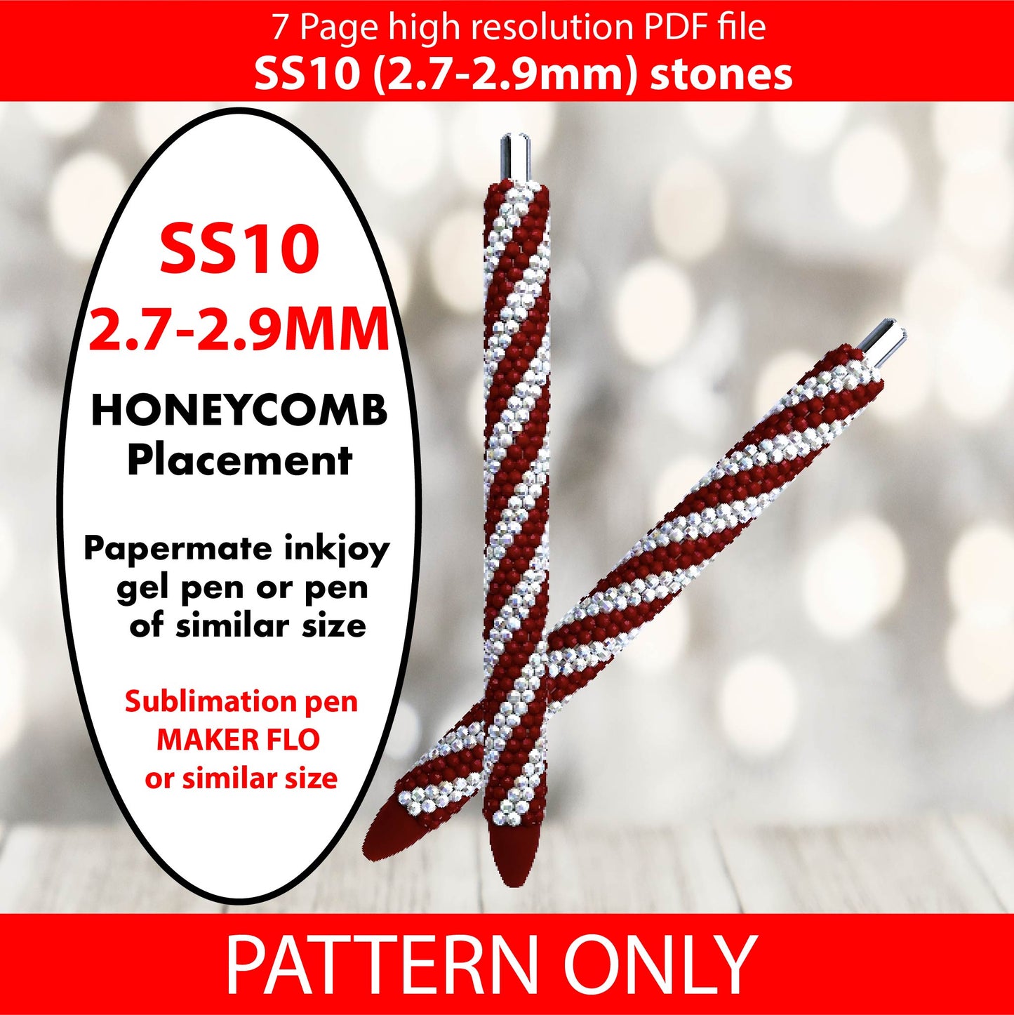 SS10 (2.7-2.9mm) Candy Cane Twist bling pen graph,bling template,rhinestone pattern,bling pen wrap,PDF,full color pattern,honeycomb,dotz,peppermint,spearmint