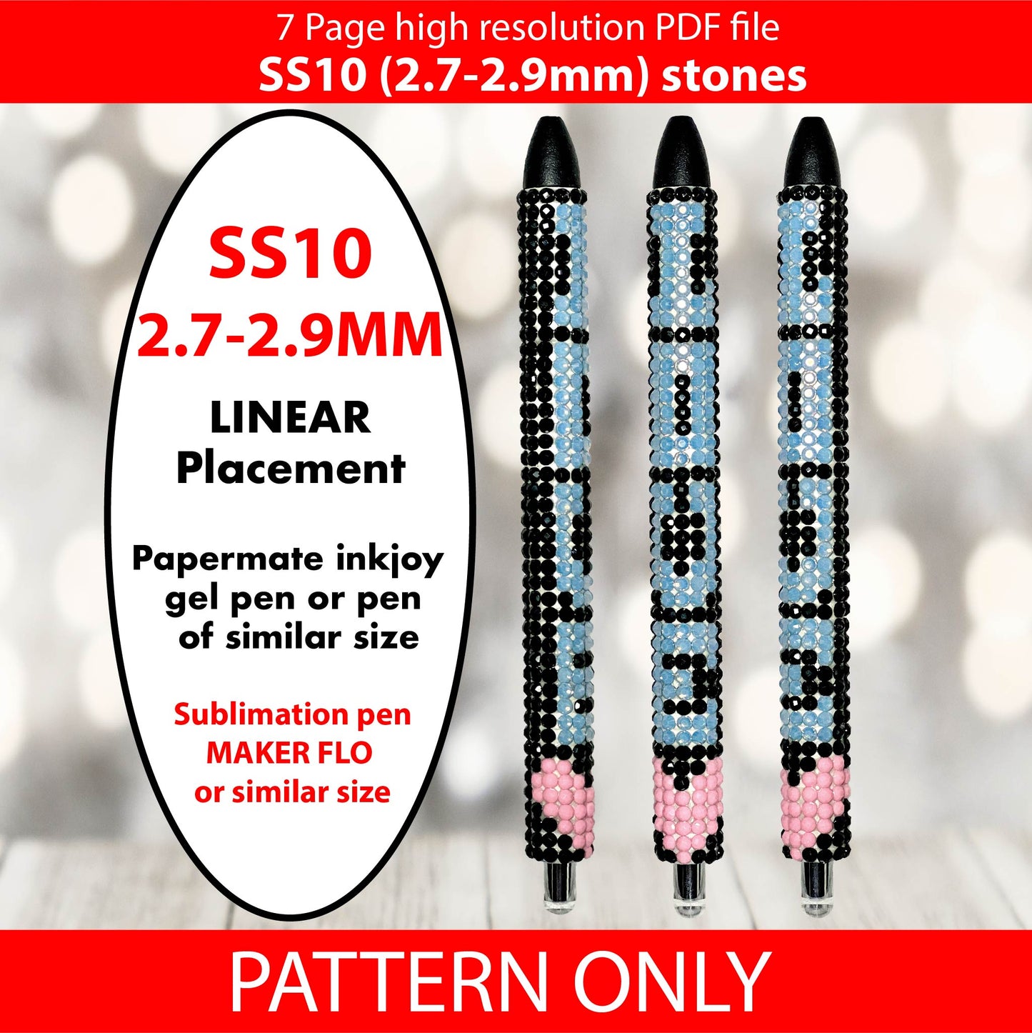 SS10 (2.7-2.9mm) Blue love bling pen template,rhinestone pen pattern, bling pattern,rhinestone template,diy,dotz,abstract pattern,diy,pdf,blue,linear