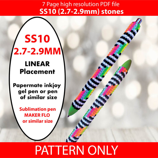 SS10 (2.7-2.9mm) Neon contrast stripe bling pen pattern,bling pen,bling tumbler,inkjoy,crystal bling pen,pdf,written pattern,peyote,honeycomb,diy,dotz