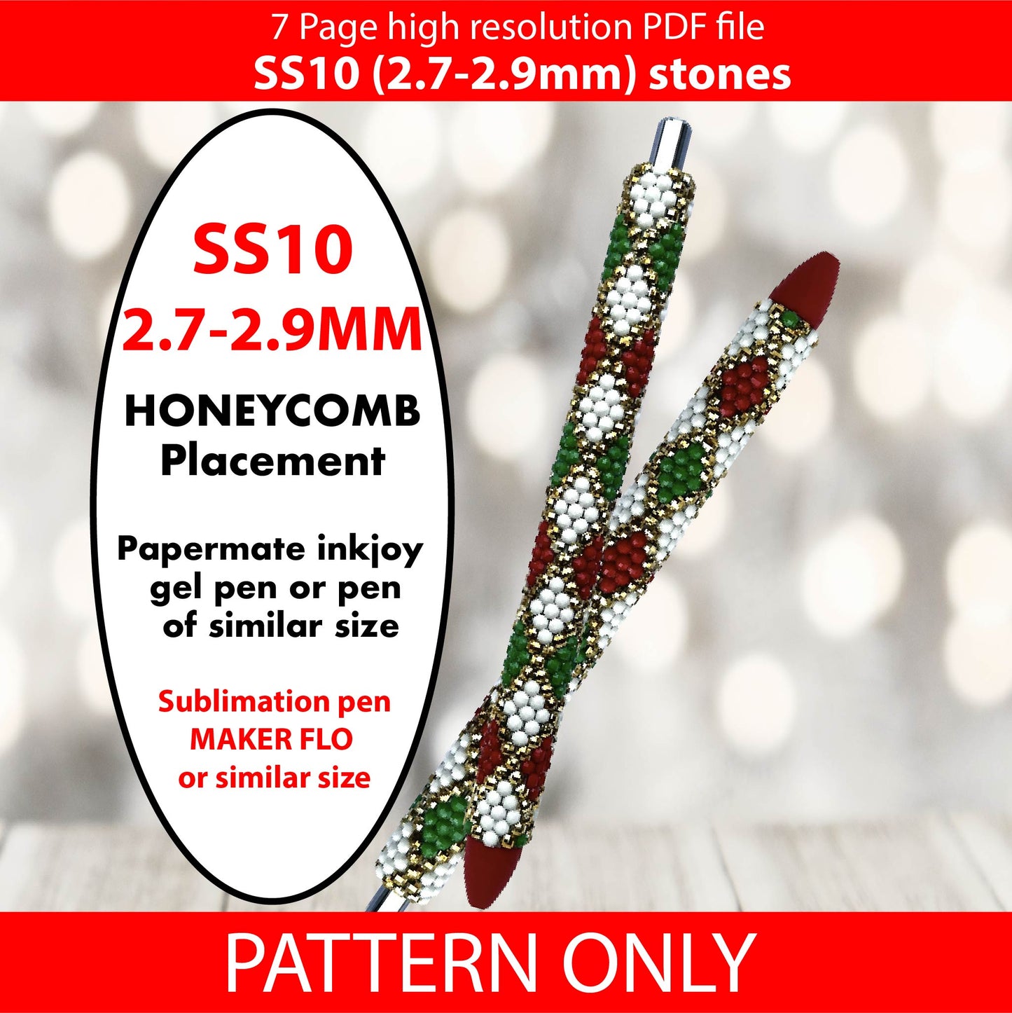 SS10 (2.7-2.9mm) Christmas Argyle bling pen graph,bling template,rhinestone pattern,bling pen wrap,PDF,full color pattern,honeycomb,dotz,peppermint,custom