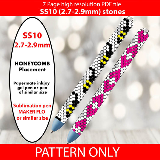 SS10 (2.7-2.9mm) Pure Honeybee Love bling pen template,rhinestone pen pattern,rhinestone template,diy,dotz,honeycomb,Bumblebees,honeybee template,bees