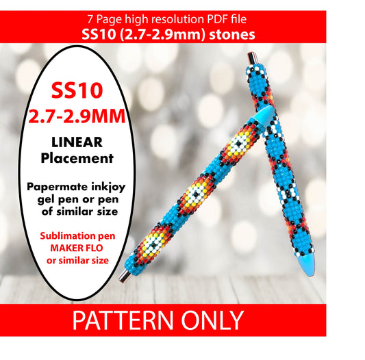 SS10 (2.7-2.9mm) Teal tribal bling pen pattern,bling tumbler,inkjoy,crystal bling pen,pdf,graph,written pattern,Square stitch,diy,Diamond dotz,flatback