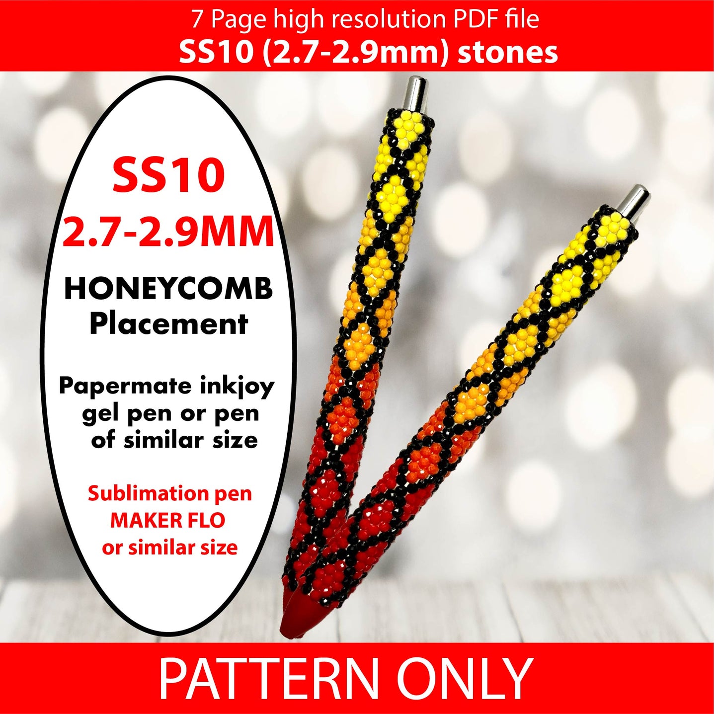 SS10 (2.7-2.9mm) Obsidian Yellow to Red Argyle Ombre bling pen template,rhinestone pen pattern,bling pattern,rhinestone template,diy,dotz,honeycomb,fire