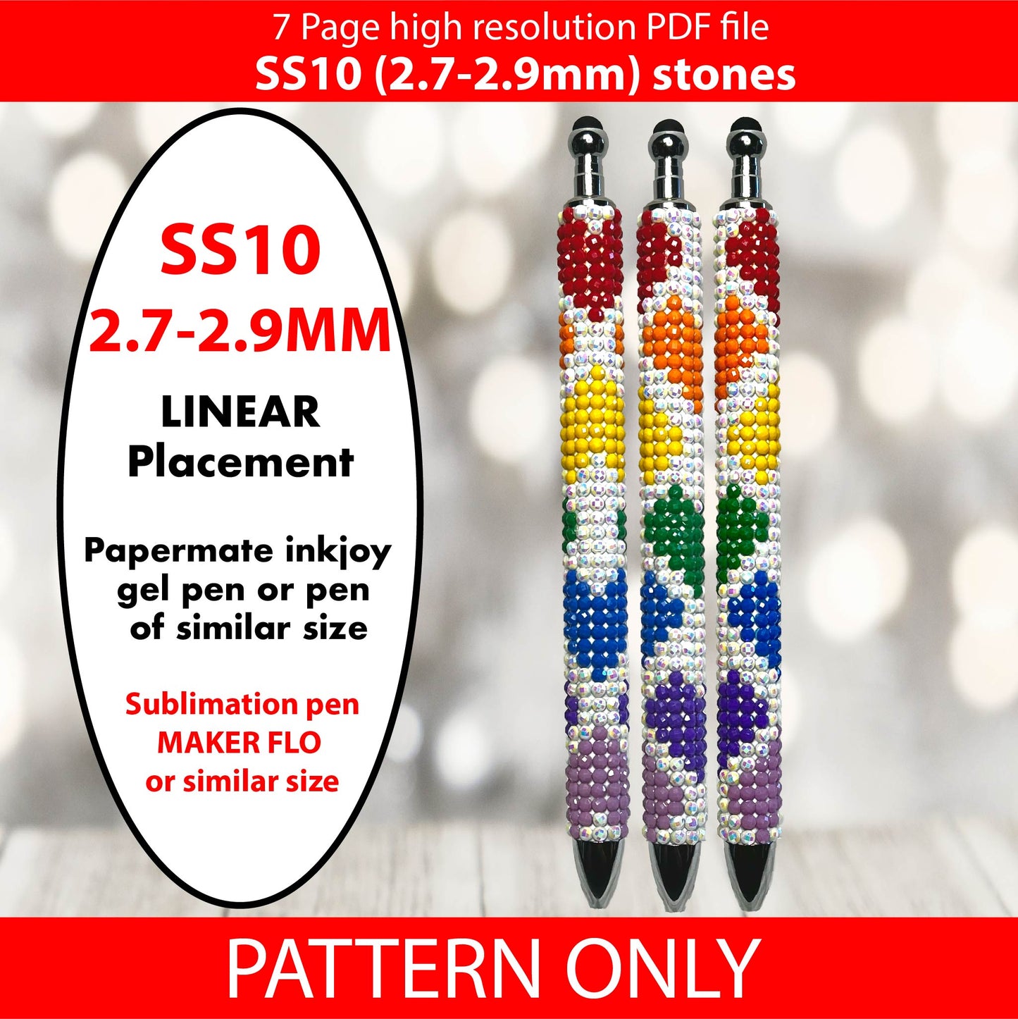 SS10 (2.7-2.9mm) White Rainbow Hearts bling pen,bling pen template,Rhinestone pen pattern,Graph template,Rhinestone template,diy,dotz, heart bling pen, bling pen wraps, pen sublimation wraps, bright white hearts