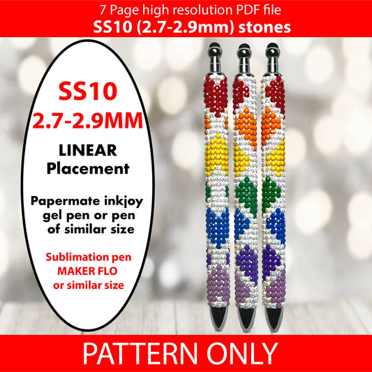 SS10 (2.7-2.9mm) White Rainbow Hearts bling pen,bling pen template,Rhinestone pen pattern,Graph template,Rhinestone template,diy,dotz, heart bling pen, bling pen wraps, pen sublimation wraps, bright white hearts