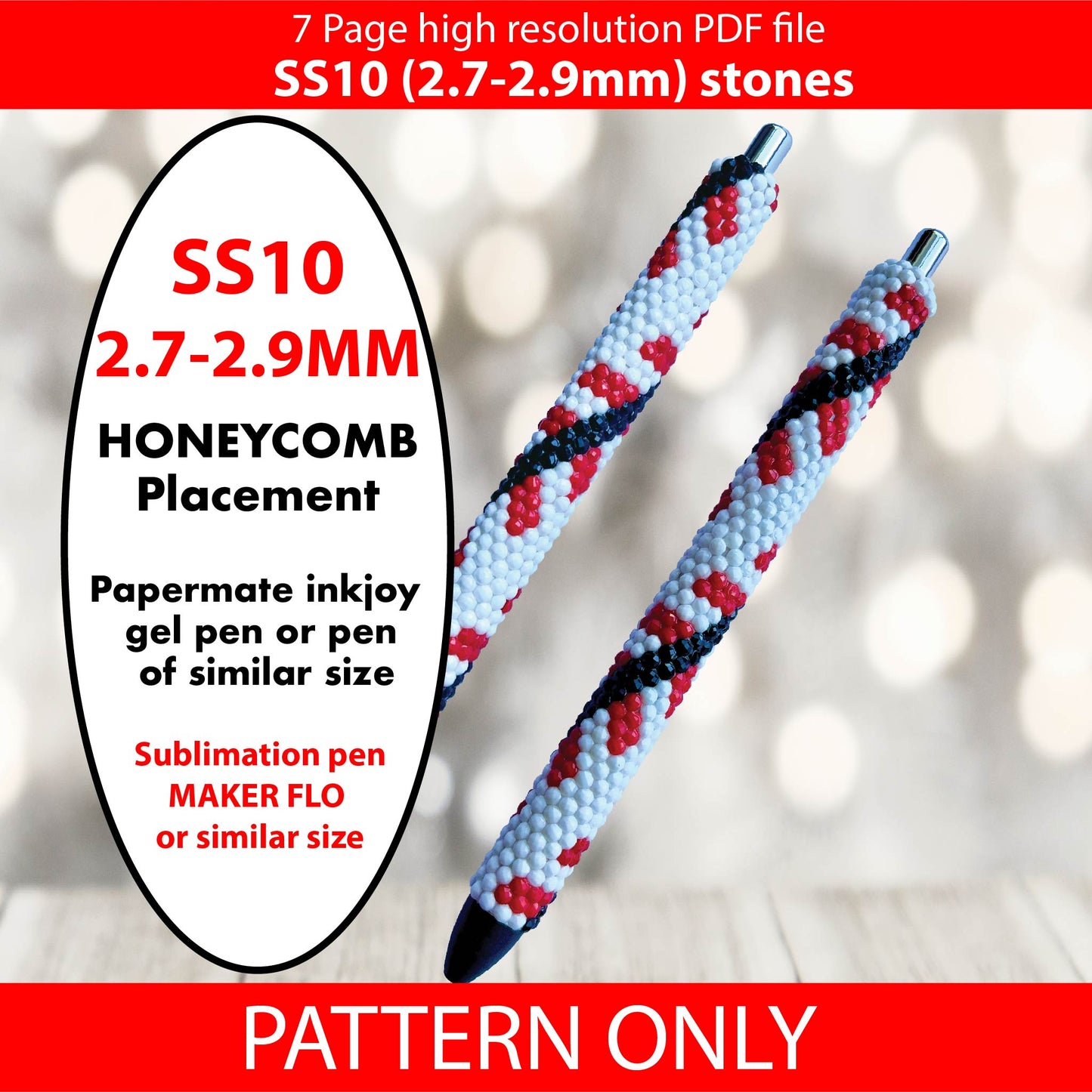 SS10 (2.7-2.9mm) Baseball spiral bling pen pattern,bling pen,bling tumbler,inkjoy,crystal bling pen,pdf,written pattern,peyote,honeycomb,diy,dotz,ss10