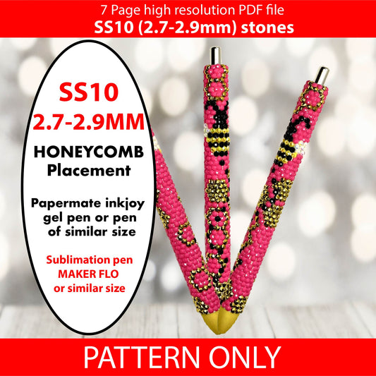 SS10 (2.7-2.9mm) Hot Pink Honeycomb bling pen template,rhinestone pen pattern,rhinestone template,diy,dotz,honeycomb,Bumblebees,honeybee template,bees