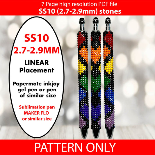 SS10 (2.7-2.9mm) Midnight Rainbow Hearts bling pen,bling pen template,Rhinestone pen pattern,Graph template,Rhinestone template,diy,dotz,nightime hearts, heart bling pen, bling pen wraps, pen sublimation wraps (Copy)