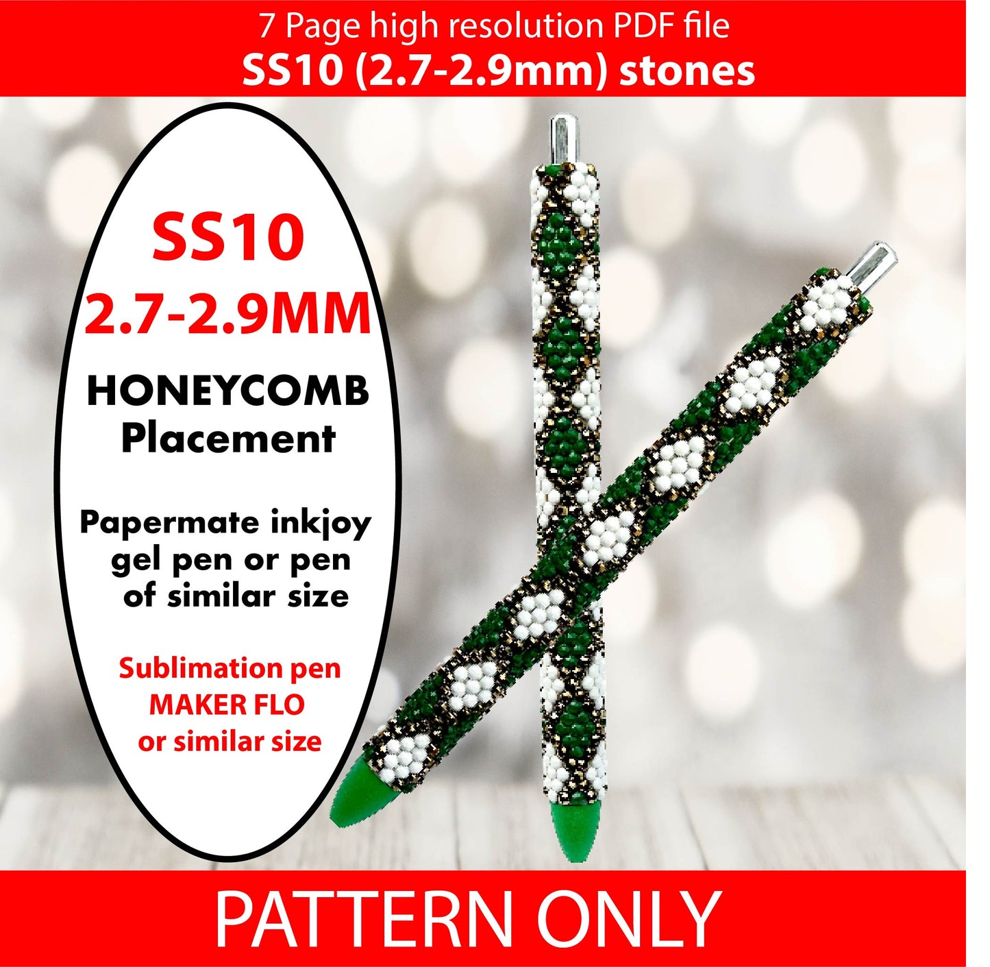 SS10 (2.7-2.9mm) Green Gold N White Diamond Bling Pen,papermate inkjoy bling template,stainless pen,templates,rhinestone template,green argyle,shiny