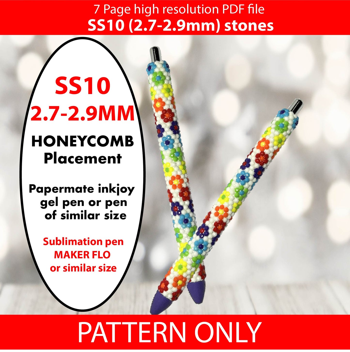 SS10 (2.7-2.9mm) Daisy chain white bling pen pattern,bling tumbler,inkjoy,crystal bling pen,pdf,color graph,written pattern,peyote,honeycomb,diy,Diamond