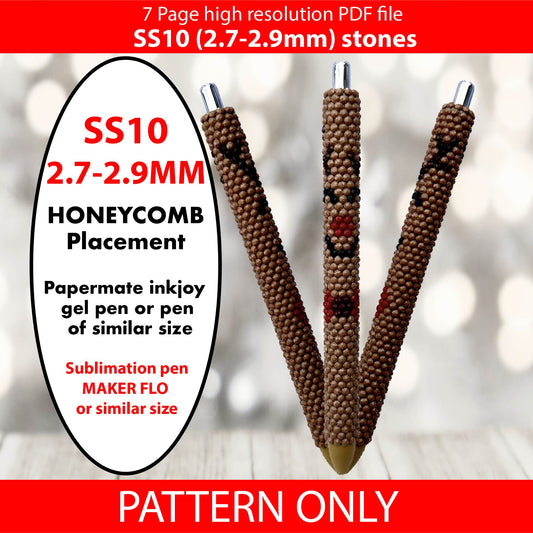 SS10 (2.7-2.9mm) Red Nose Reindeer bling pen graph,bling template,rhinestone pattern,bling pen wrap,PDF,full color pattern,honeycomb,christmas,diy,slay