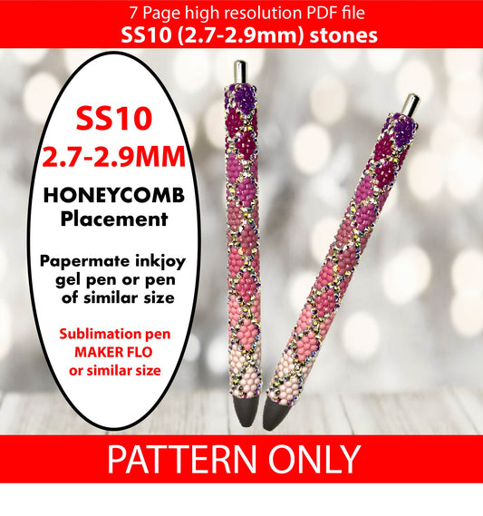 SS10 (2.7-2.9mm) Lustrous Pink n Purple Diamond Ombre bling pen template,rhinestone pen pattern,bling pattern,rhinestone template,diy,dotz,honeycomb