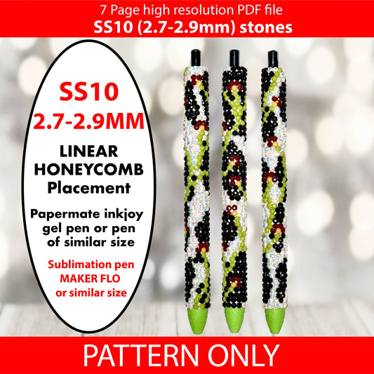 SS10 (2.7-2.9mm) Poppy Cow Print bling pen template,rhinestone pen pattern,bling pattern,rhinestone template,diy,dotz,abstract pattern,linear honeycomb