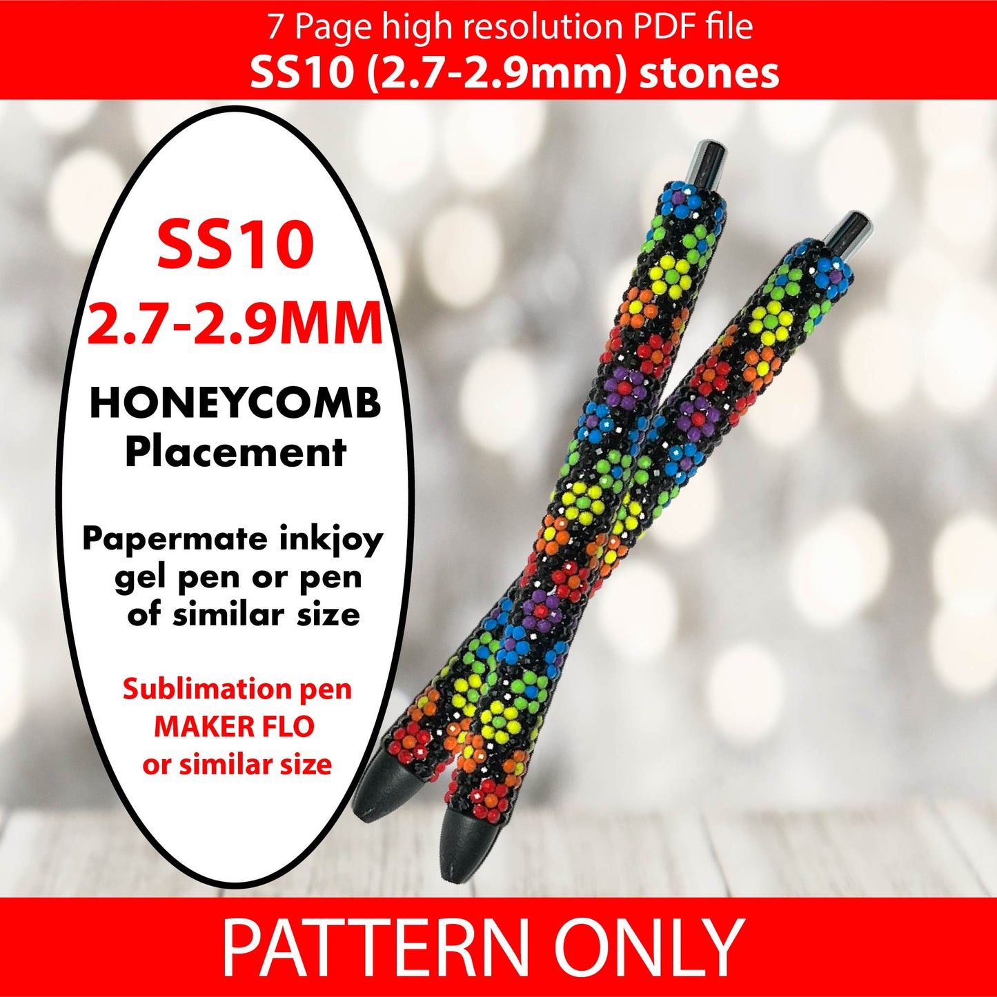 SS10 (2.7-2.9mm) Daisy chain Black bling pen pattern,bling tumbler,inkjoy,crystal bling pen,pdf,color graph,written pattern,peyote,honeycomb,diy,Diamond