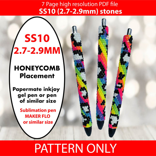 SS10 (2.7-2.9mm) White leopard neon rainbow bling pen pattern,bling pen,bling tumbler,inkjoy,crystal bling pen,pdf,peyote,honeycomb,diy,template,ss10