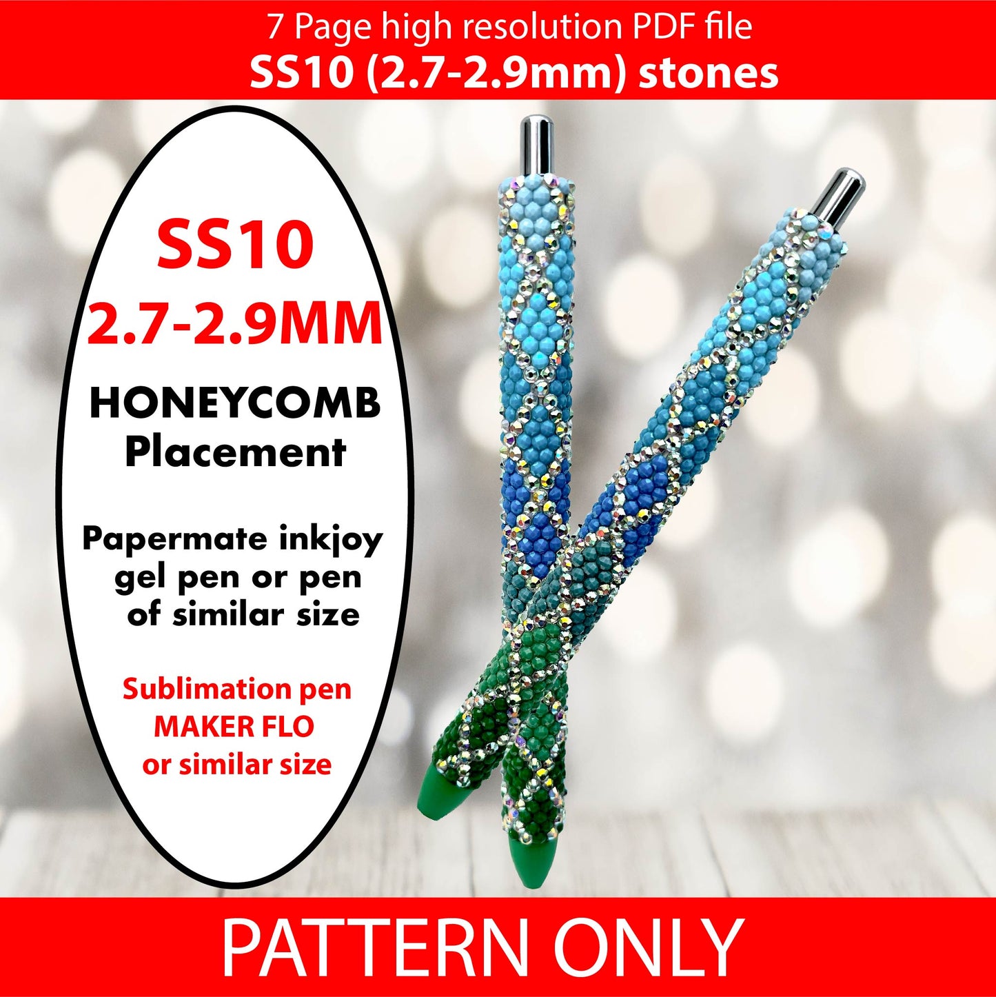 SS10 (2.7-2.9mm) Gleaming Blue To Green Diamond Ombre bling pen graph,rhinestone pen pattern,bling pattern,rhinestone template,diy,dotz,honeycomb,melt