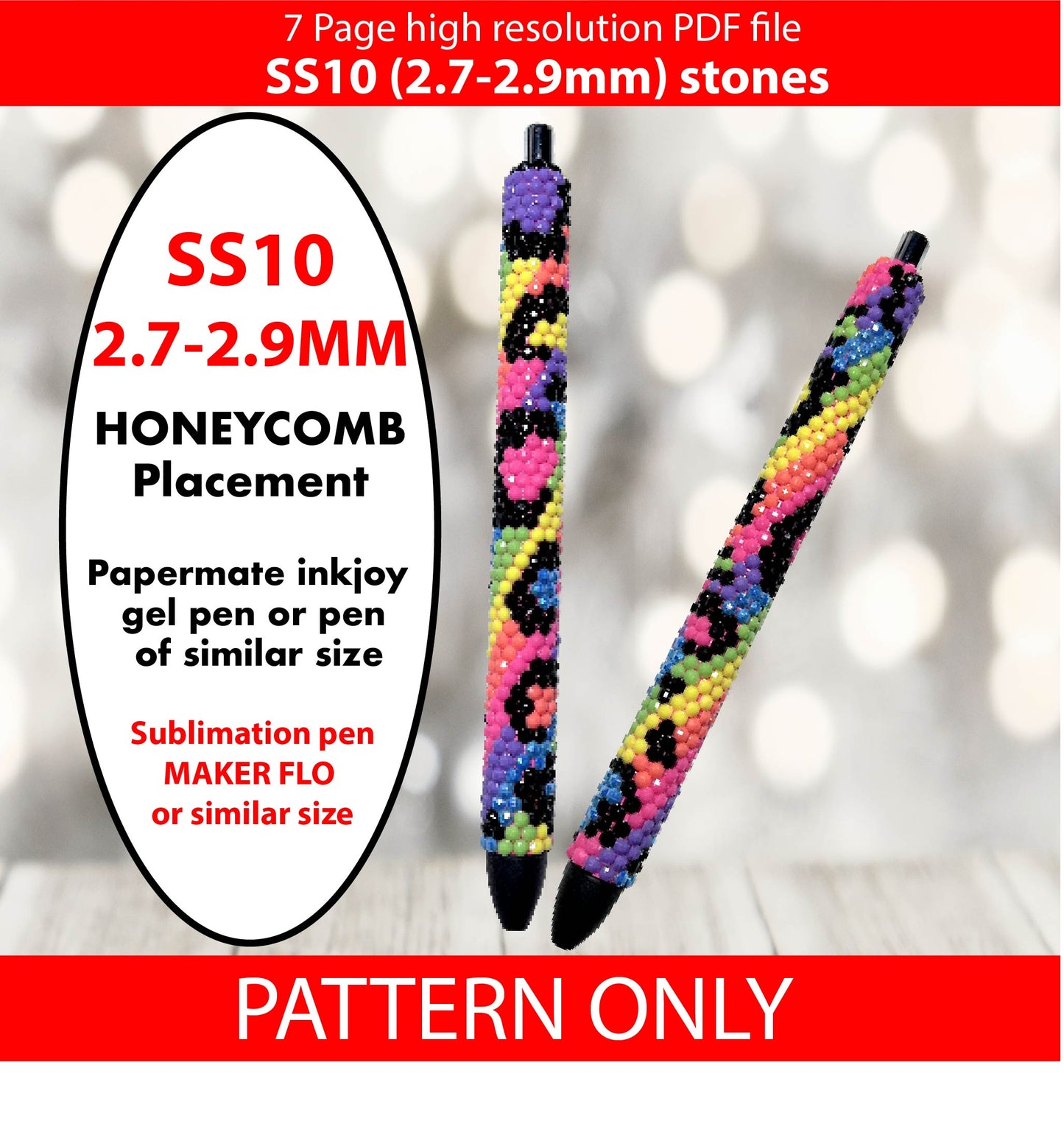 SS10 (2.7-2.9mm) DOUBLE neon leopard stripe bling pen template,rhinestone pen pattern,rainbow neon bling pattern,rhinestone template,diy,neon rainbow