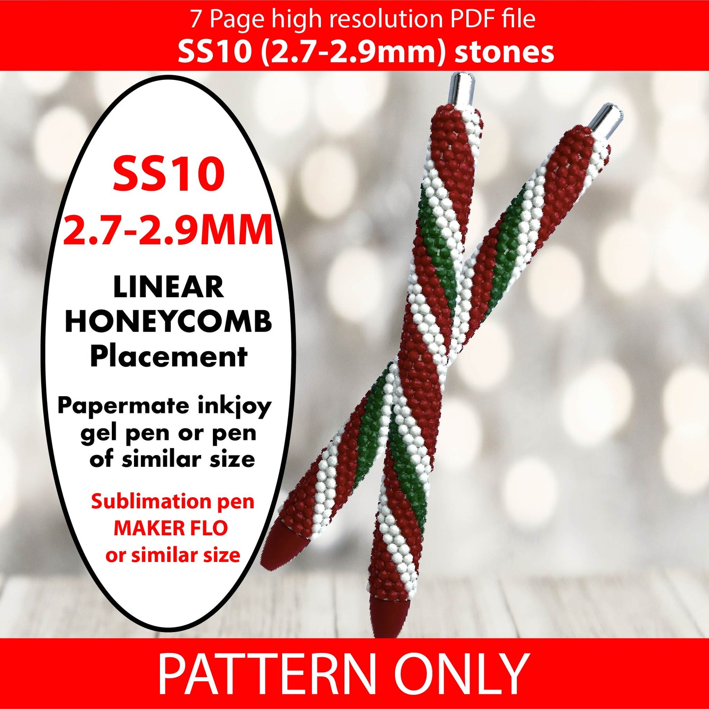 SS10 2.7-2.9mm) Mint Candy Cane Twist bling pen graph,bling template,rhinestone pattern,bling pen wrap,PDF,full color pattern,honeycomb,dotz,peppermint,gift