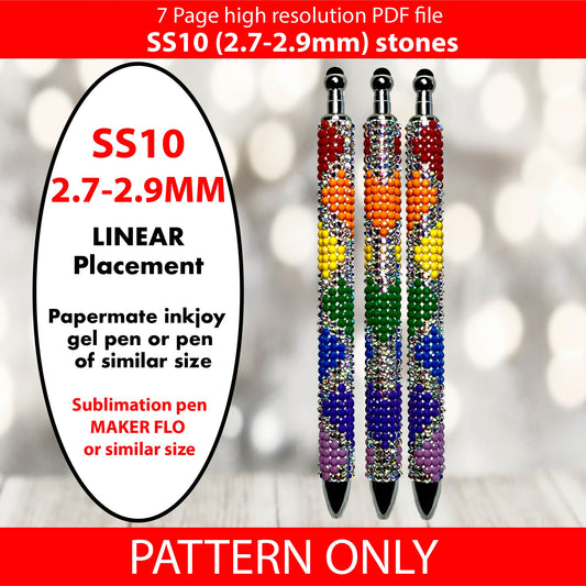 SS10 (2.7-2.9mm) Shining Rainbow Hearts bling pen,bling pen template,Rhinestone pen pattern,Graph template,Rhinestone template,diy,dotz,nightime hearts, heart bling pen, bling pen wraps, pen sublimation wraps