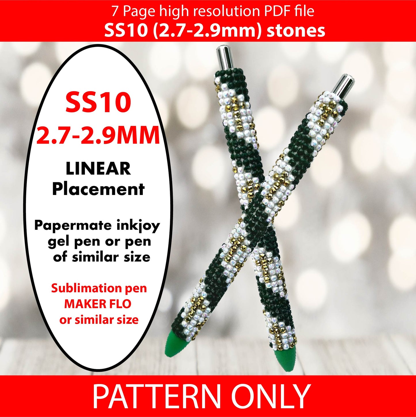 SS10 (2.7-2.9mm) Green N Gold Cross Twist Bling Pen,papermate inkjoy bling template,stainless pen,templates,rhinestone template,Cross template,cross pen