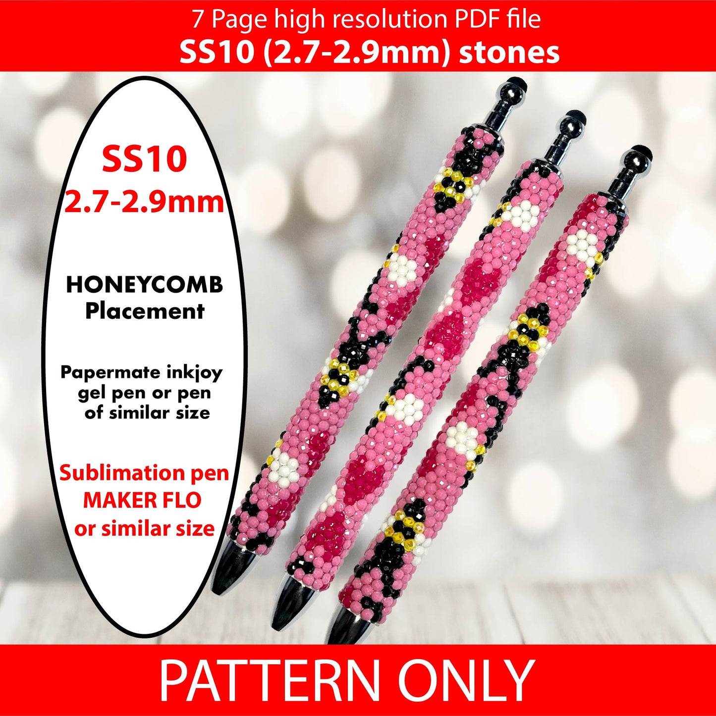 SS10 (2.7-2.9mm) Abstract Dusty Pink Bees bling pen template,rhinestone pen pattern,rhinestone template,diy,dotz,honeycomb,Bumblebees,honeybee template,bees