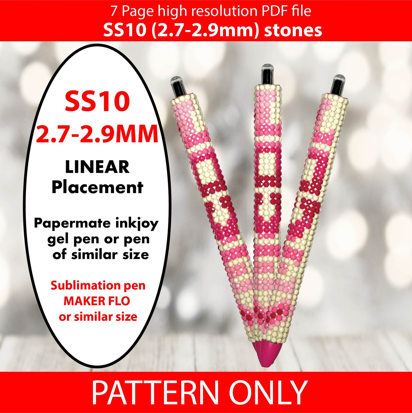 SS10 (2.7-2.9mm) Pink Ombre Love bling pen template,rhinestone pen pattern,bling pattern,rhinestone template,diy,dotz,abstract pattern,linear placement,love