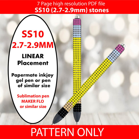 SS10 (2.7-2.9mm) Basic #2 pencil bling pattern,Bling pen,Rhinestone pencil,Rhinestone tumbler,PDF,Tumbler tempate,graph pattern,Linear,gift,end of year